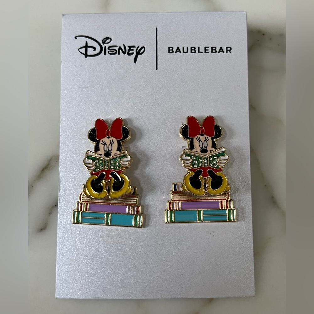 Disney BaubleBar Minnie Mouse Reading Colorful Book Stack Earrings